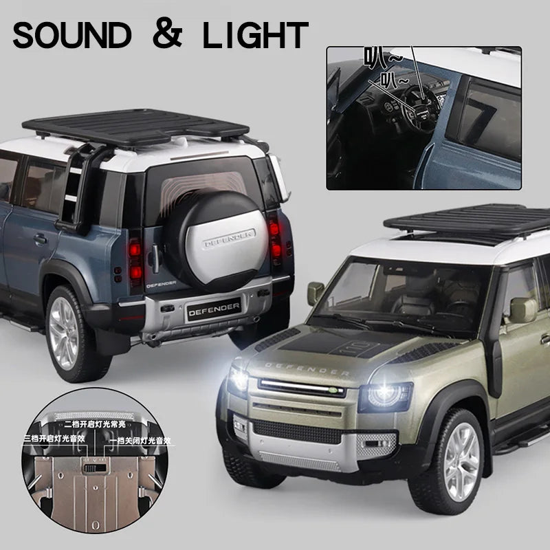 Large 1:18 Land Rover Defender SUV Off-road Alloy Model Car Diecast Toy Car Collection Simulation Sound Light Children Day Gifts