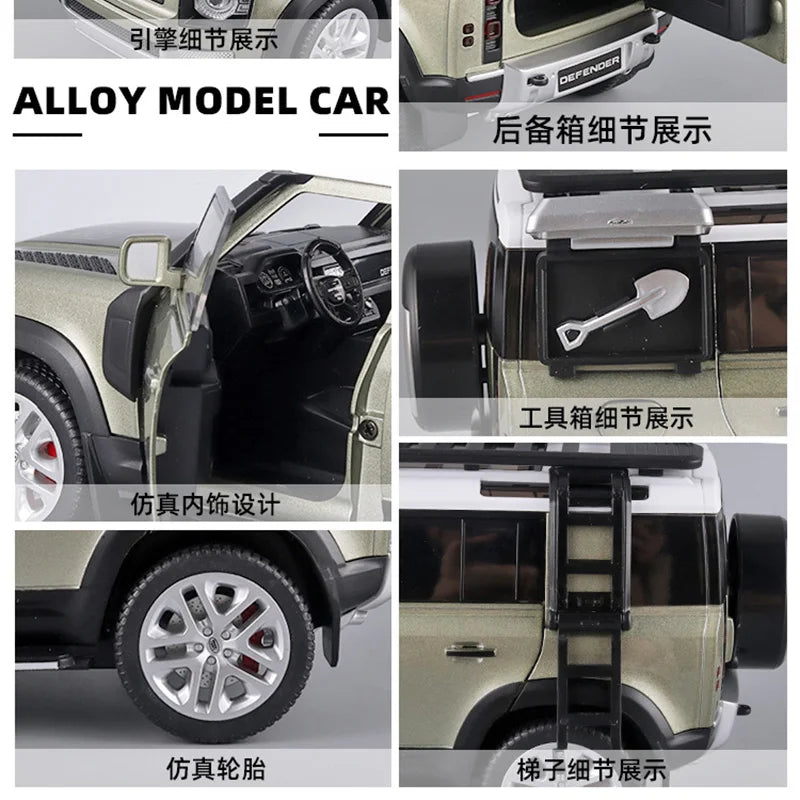 Large 1:18 Land Rover Defender SUV Off-road Alloy Model Car Diecast Toy Car Collection Simulation Sound Light Children Day Gifts