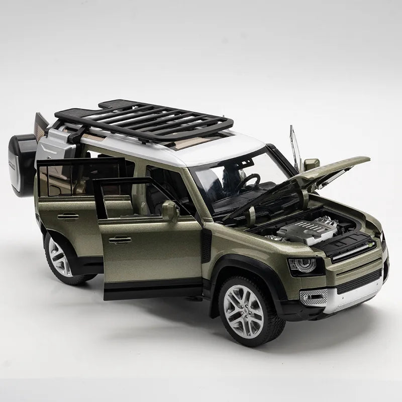 Large 1:18 Land Rover Defender SUV Off-road Alloy Model Car Diecast Toy Car Collection Simulation Sound Light Children Day Gifts