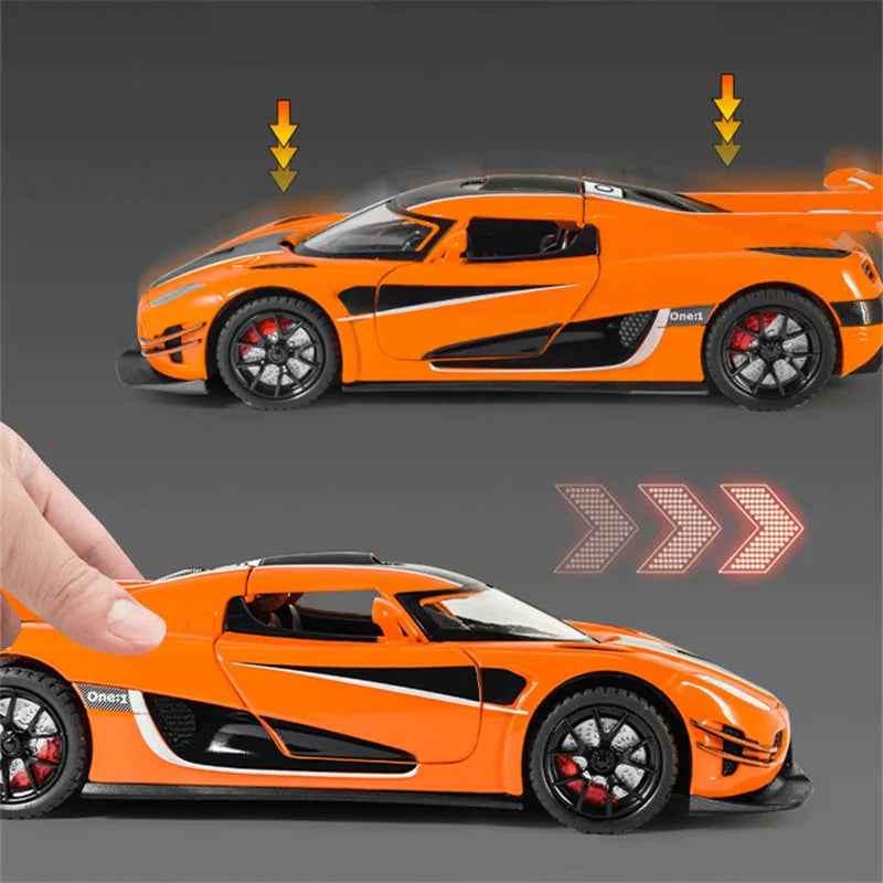 1:24 Koenigsegg ONE 1 Alloy Sports Car Model Diecasts Metal Racing Car Model High Simulation Sound and Light Childrens Toys Gift